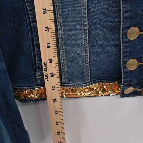 MARY MARSHMALLOW Jacket Womens Sz L Colorful Metallic Sequin Stripe Denim Preppy - Picture 11 of 15